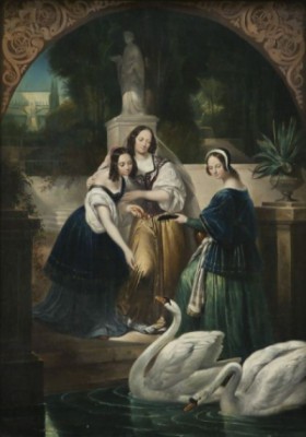 Feeding The Swan by Joseph-Benoit GUICHARD