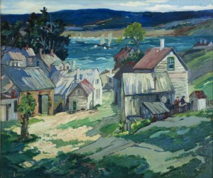 Town Along A Coastal Inlet With Sailboats by George Pearse ENNIS