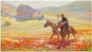 Crimean Landscape With Riding Couple by Mikhail Ivanovitch AVILOV
