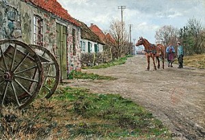 Häst Och Figurer På Bygata by Ole RING