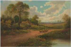 Landscape With House And Figure With Sheep On Road by Etty HORTON