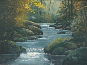 Indian At Creek by Gerry Michael METZ - auction artwork with signature