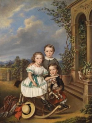 Portrait Of Three Children By A Garden Pavilion by Elisabeth MODELL
