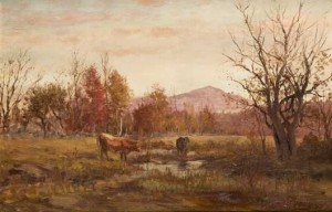 Painting Of Two Cows Grazing With Mt Monadnock In The Background by William Preston PHELPS