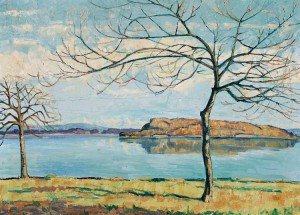 Sonniger Tag Am Bielersee Mit Der St. Petersinsel by Ernst Samuel GEIGER