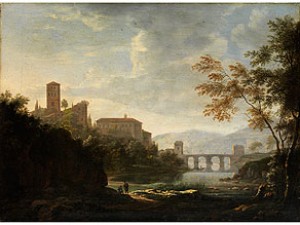 Italienische Fantasielandschaft Mit Bogenbrücke über Einem Fluss, Höherstehendem Campanile Und Figurenstaffage by Willem Van BEMMEL