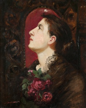 Portrait Of A Women In Profile With Roses by Jules ADLER