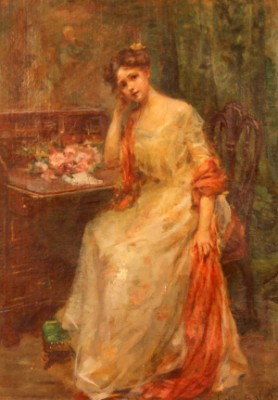 Woman At Her Desk by Letitia Bonnet HART - auction artwork with signature