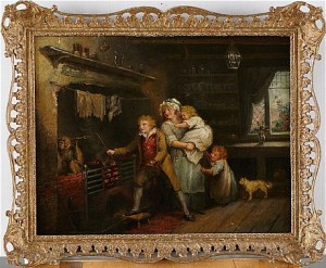 Interiör Med Figurer Och Apa by J WARD - auction artwork with signature