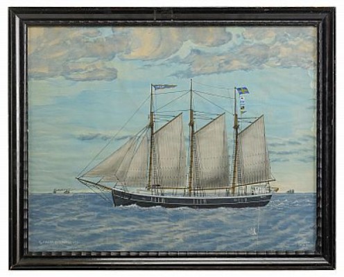 Fartygsporträtt Av Tremastade Slätskonaren M/s Freja Från Djursvik 1935 by Erik HAST