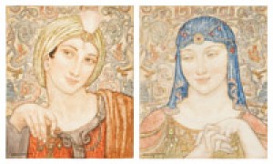 Two Portraits From 'one Thousand And One Nights' Or 'arabian Nights', Likely Nur Al-din Ali And The Damsel Anis Al-jalis by Charles Allen WINTER