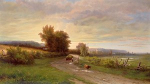 Open Landscape At Evening With Farmers Returning From The Fields by Hendrik Dirk Kruseman Van ELTEN