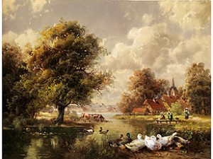 Landschaft Mit Eichen Am Flussufer by Hubert KAPLAN