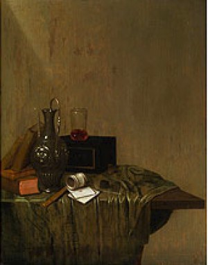 Stilleben Mit Silberkanne, Büchern, Einem Glas Auf Einer Schatulle Und Schreibzeug Auf Einem Tisch by Gerrit Van VUCHT