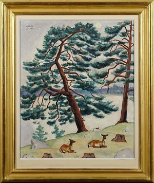 Rådjur Och Ekorrar I Skogsdunge by Einar JOLIN