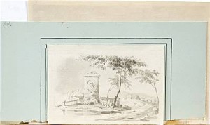 (2) Flodlandskap Och Figurer Vid Bro Samt Figurer Vid En Minnessten by Elias MARTIN