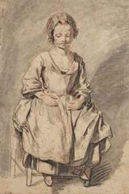 Jeune Fille Assise Sur Une Chaise by Jean-Baptiste GREUZE