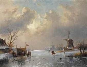 A Winter Landscape With Figures On The Ice Near A Koek-en-zopie by Charles LEICKERT