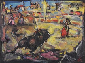 Bull Fighting Scene by Eduardo PISANO - auction artwork with signature