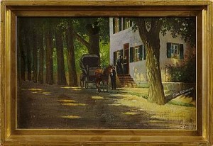 Hästdroska Vid Småstadsgata by Oscar KÄMMLER - auction artwork with signature