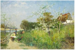 Landskap Med Kvinna, Fåglar Och Blommande Fruktträd by Vittorio AVANZI