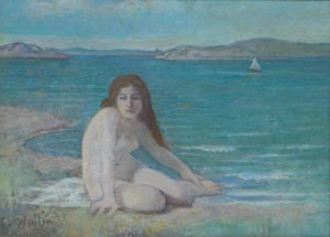 Seascape With A Nude by Carl E. WALLIN - auction artwork with signature
