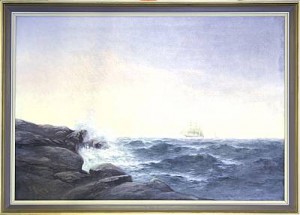 Bränningar Med Ett Segelfartyg I Horisonten by Gérard ANJOU - auction artwork with signature