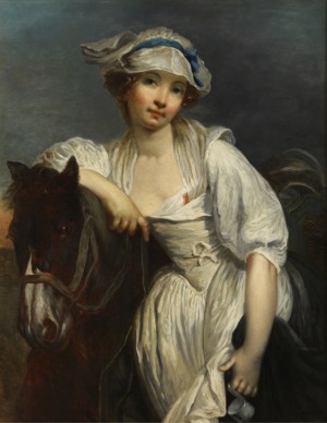 Junges Mädchen An Den Nacken Eines Pferdes Gelehnt by Jean-Baptiste GREUZE