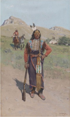 Depicting A Native American Crow Indian Warrior by Henry François FARNY