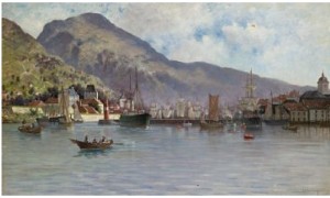 Havneparti Fra Bergen by Lyder Wenzel NICOLAYSEN - auction artwork with signature