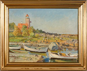 Sommarlandskap Med Båtar Och Fyr by Erik GERELL