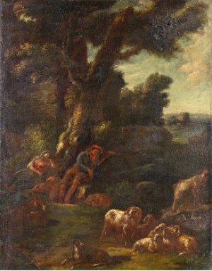 Pastoralt Landskap Med Vilande Herde Och Herdinna by Domenico BRANDI