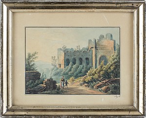 Sydländskt Ruinlandskap Med Figurer by August Von BAYER - auction artwork with signature