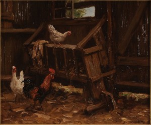 Stable Interior With Chickens by Burr H. NICHOLLS - auction artwork with signature