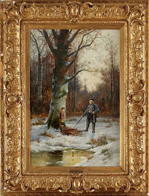 Man Med Pojke Vid Bäck I Skogen by F. J. ROMBERG - auction artwork with signature
