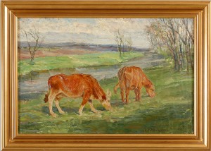 Betande Kor I Landskap by Ida Von SCHULZENHEIM