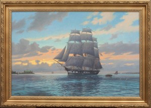 Fregatten Eugenie I öresund, I Bakgrunden Kronborgs Slott by Adolf BOCK
