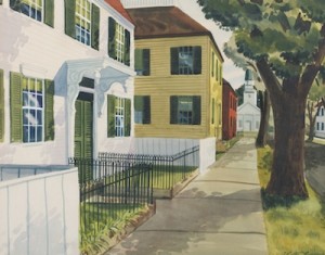 Town Sidewalk by Walter E. LAWRENCE - auction artwork with signature