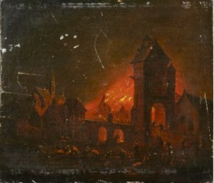 Nattlig Eldsvåda Vid Stadsporten by Daniel Van HELL - auction artwork with signature