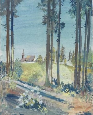 Edge Of A Forest, With A Church In The Background by Oskar LASKE