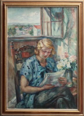 Läsande Kvinna Vid Fönster by Theodor GROTT - auction artwork with signature