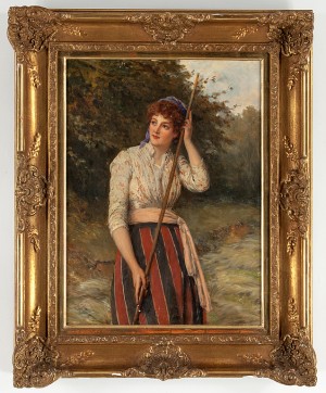 Kvinna Med Redskap I Trädgårdsliknande Miljö by William OLIVER