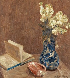 Stilleben Med Bok Och Blomster by Oskar MOLL