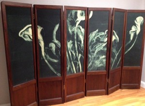 Calla Lilies, Monotype On Silkscreens In 6 Panels On Rosewood by Michael Burton MAZUR