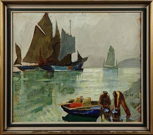 Hamnmotiv Med Segelbåtar by Knut NORMAN