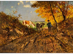 Herbstlandschaft Mit Kühen by Richard Von POSCHINGER - auction artwork with signature