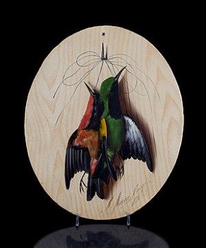 Trompe L'oeil Med Två Sångfåglar Som Hänger Från En Spik by Michelangelo MEUCCI