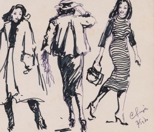 A Two-sided Drawing On Paper Depicting Clyde's Favorite Subject; Pretty Women by Clyde SINGER