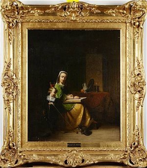 Interiör Med Mamma, Pojke Och Katt by Modeste Joseph De SALLE