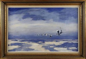 Havsmotiv Med Sträckande Svanar by Axel LIND